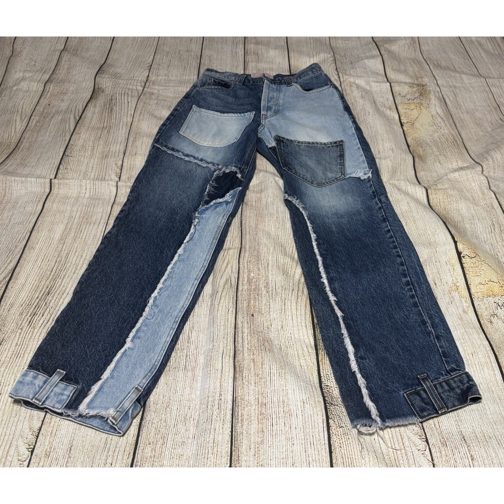 Unique ReviCe Two Tone Patchwork Denim Jeans Matchmaker Button Fly Sz 24 TbT